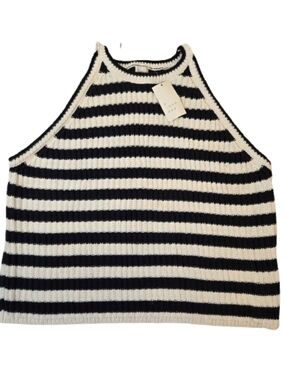 NWT a new day Black & White Striped Knit Halter Tank Size 2X